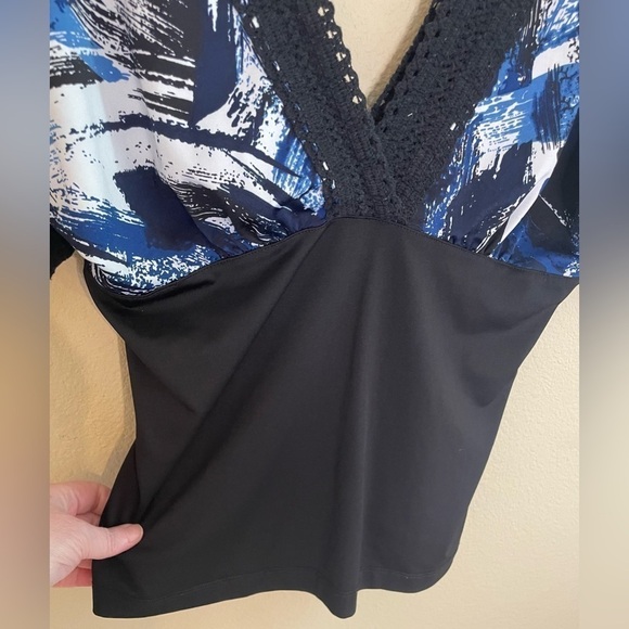 💃 PLUNGING NECKLINE CROCHET DETAIL Y2K V Neck Sz XL Sexy Loose & Tight Fit - Picture 3 of 9